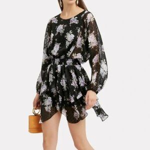 LoveShackFancy Black Floral Kaia Semi Sheer Sike Dress - Size L
